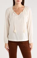 Lucky Brand Tassel Tie Neck Top