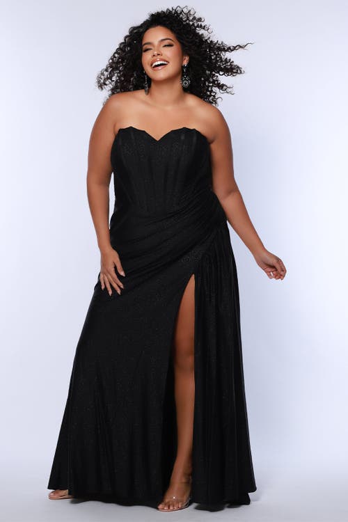 Sydney's Closet Strapless Corset Slim Fitted Plus Size Gown in Onyx at Nordstrom, Size 26