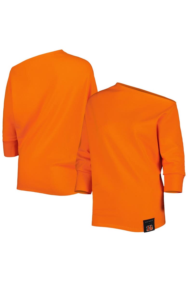 Women's KIYA TOMLIN Orange Cincinnati Bengals Twisted Tri-Blend Asymmetrical 3/4-Dolman Sleeve Sweatshirt, Alternate, color, Orange