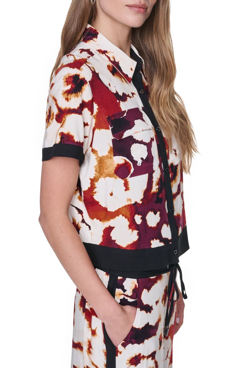 Print Short Sleeve Button-Up Shirt, Alternate, color, FLORAL INKBLOT