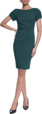 KARL LAGERFELD PARIS Short Sleeve Crepe Sheath Dress