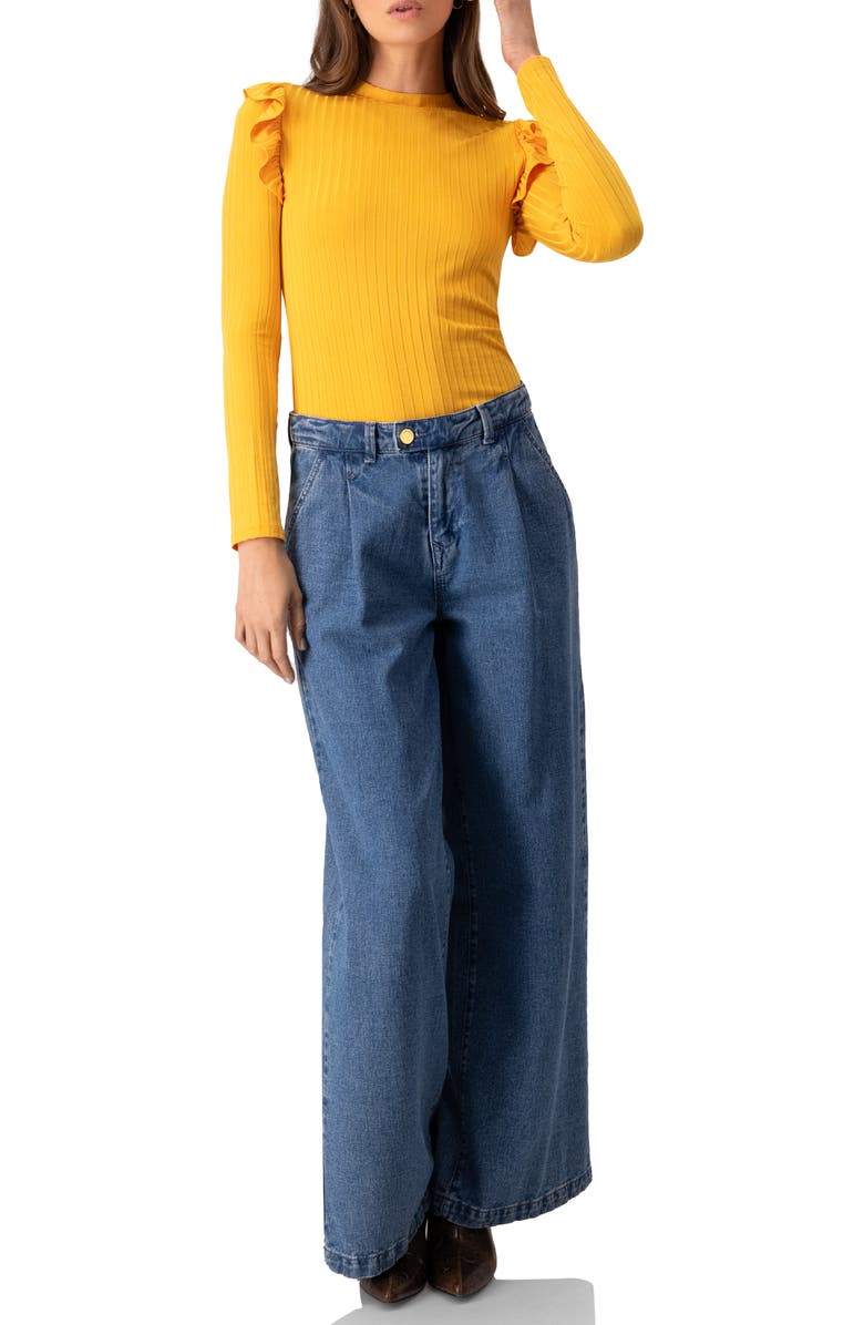 IVONNE Long Sleeve Ruffled Blouse, Alternate, color, Yellow