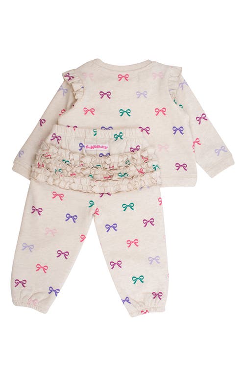 Rufflebutts Heather Oatmeal Ribbons Cotton Sweatshirt & Sweatpants Set In Multi