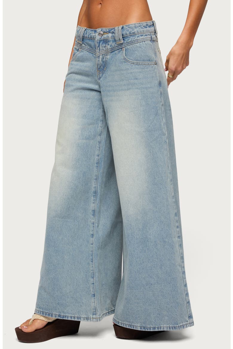Stitched Low Rise Wide Leg Jeans, Alternate, color, BLUE-VINTAGE-WASHED