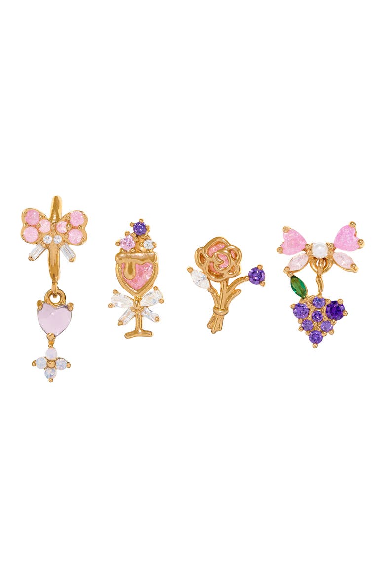 Rosé All Day Set of 4 Stud Earrings, Main, color, PINK MULTI/ GOLD