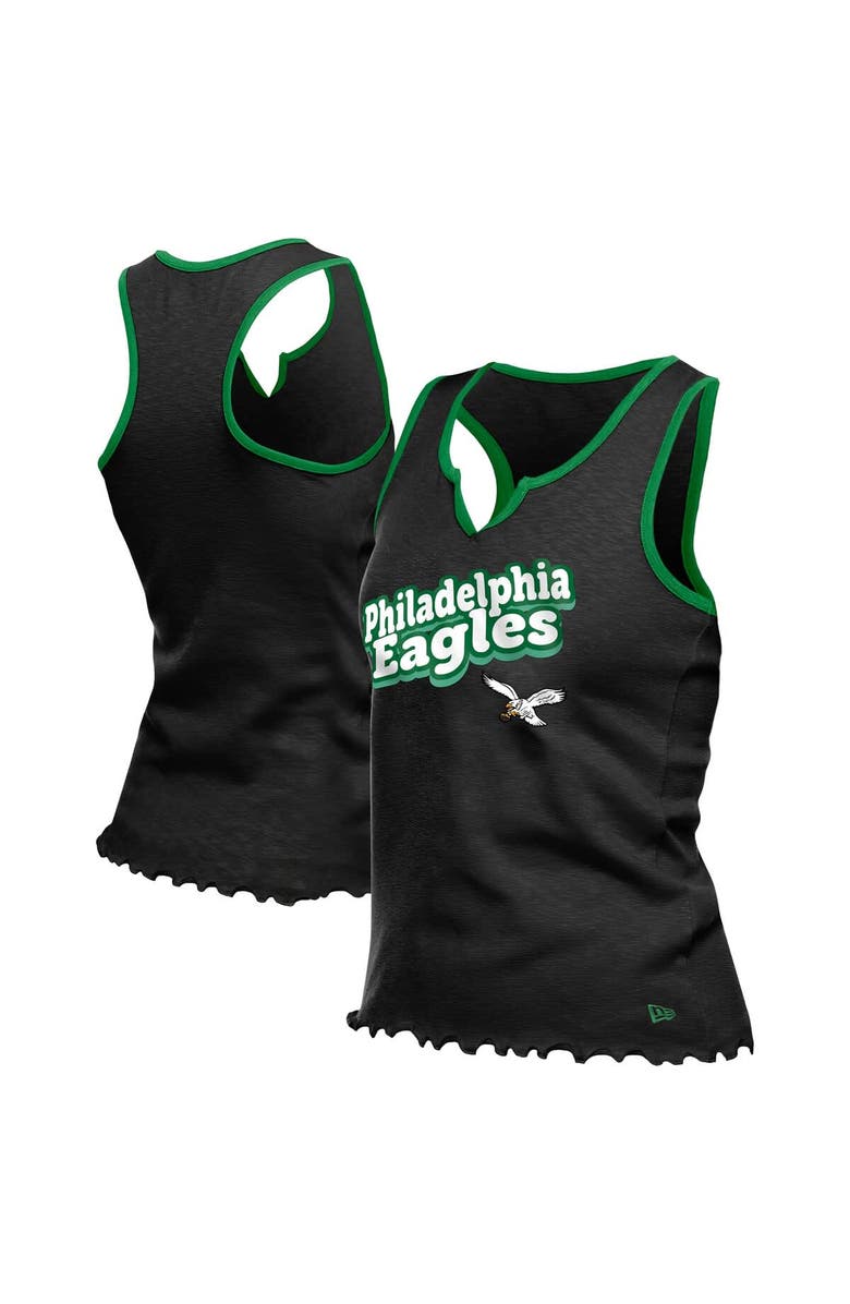 New Era Women's New Era  Black Philadelphia Eagles Lettuce Hem Notch Neck Tri-Blend Tank Top, Alternate, color, 
