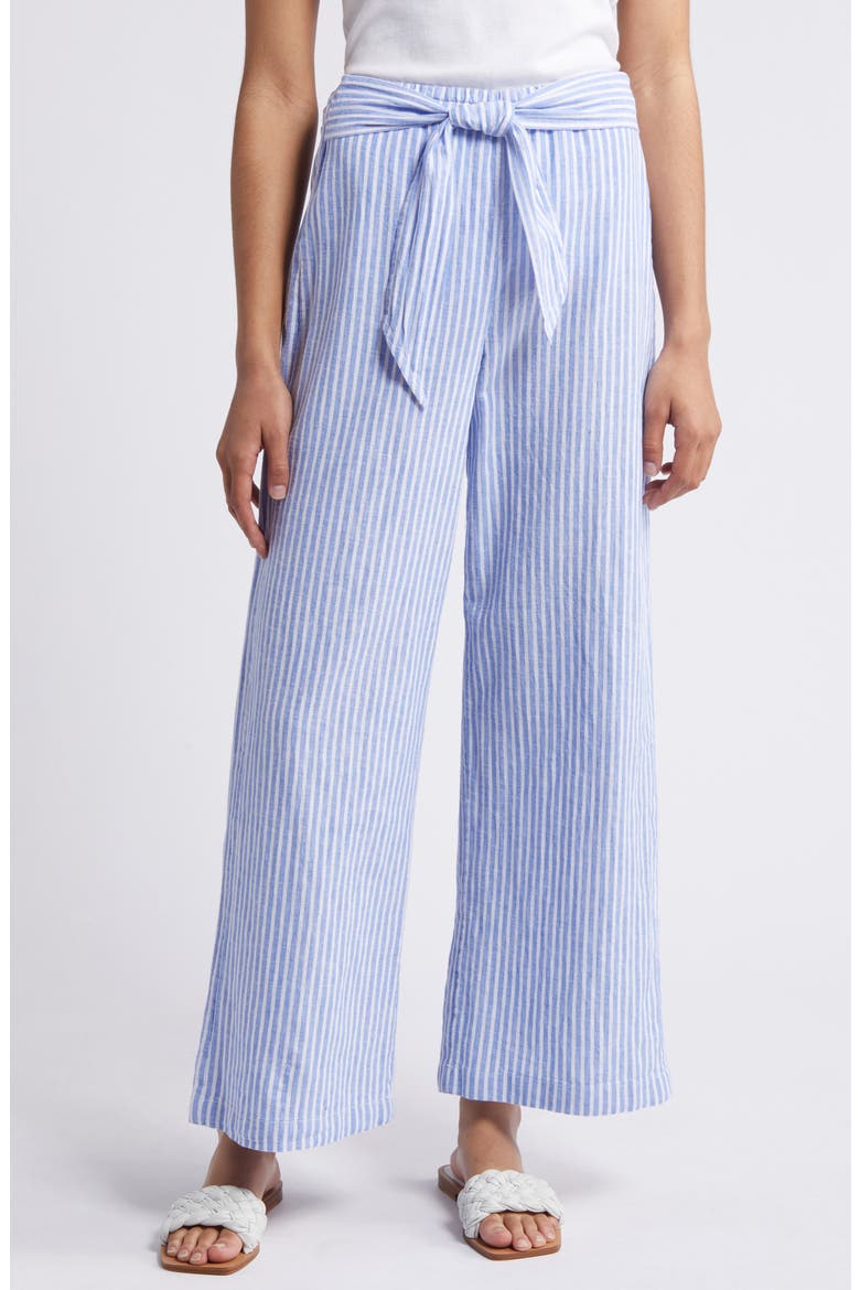 Florencia Stripe Linen & Cotton Pants, Main, color, AQUATINI