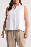 Eileen Fisher Classic Sleeveless Organic Linen Button-Up Shirt
