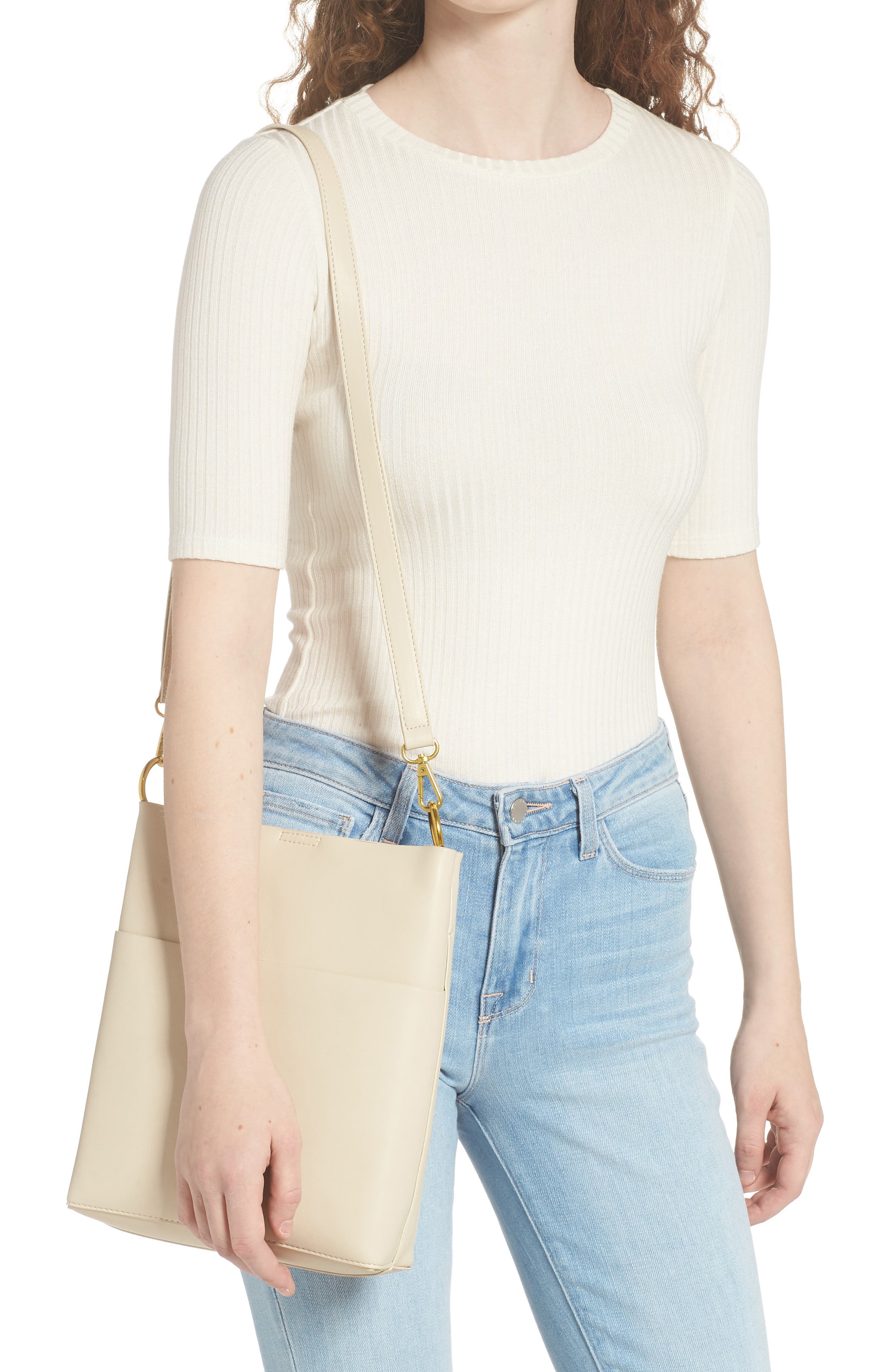 Mini Convertible Faux Leather Tote, Alternate, color, IVORY