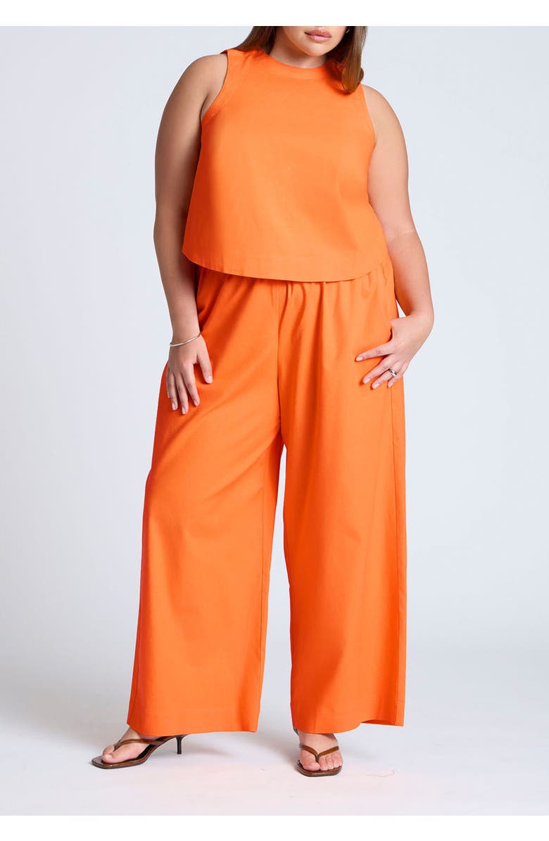 ELOQUII Linen-Blend Boxy Scoop Neck Crop Tank, Alternate, color, Bright Orange