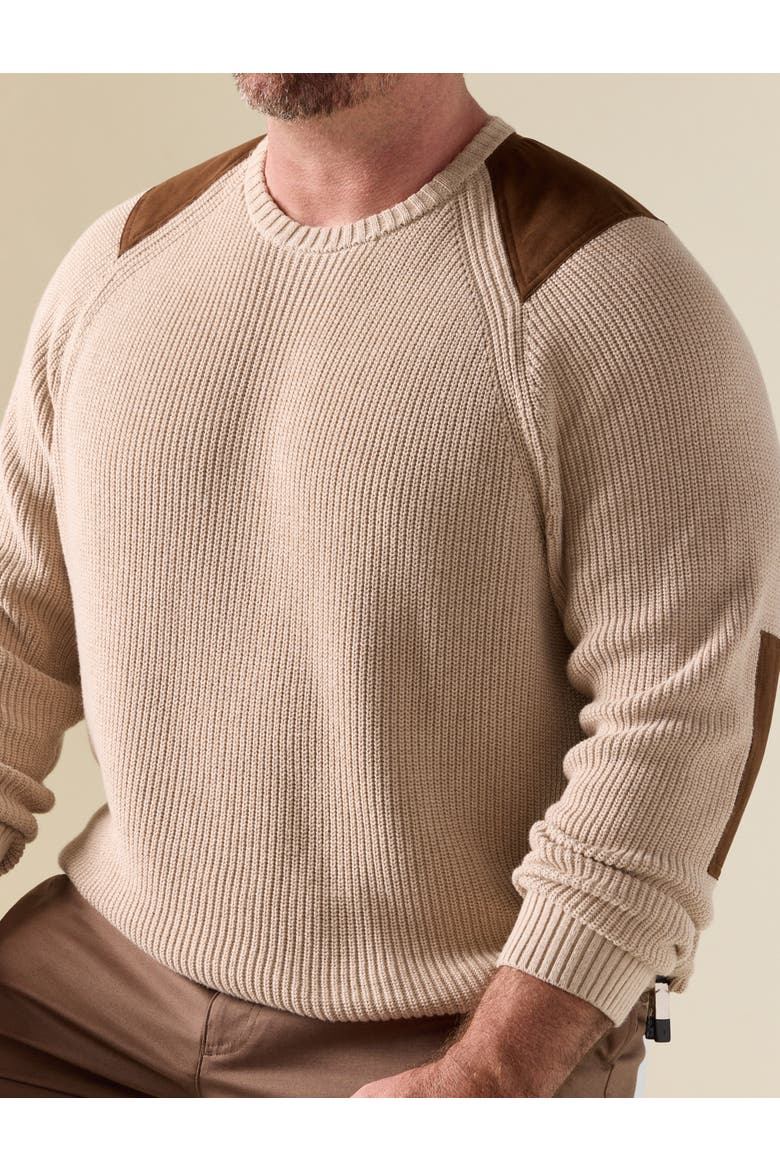 Big & Tall Crewneck Patch Sweater, Alternate, color, OATMEAL HEATHER