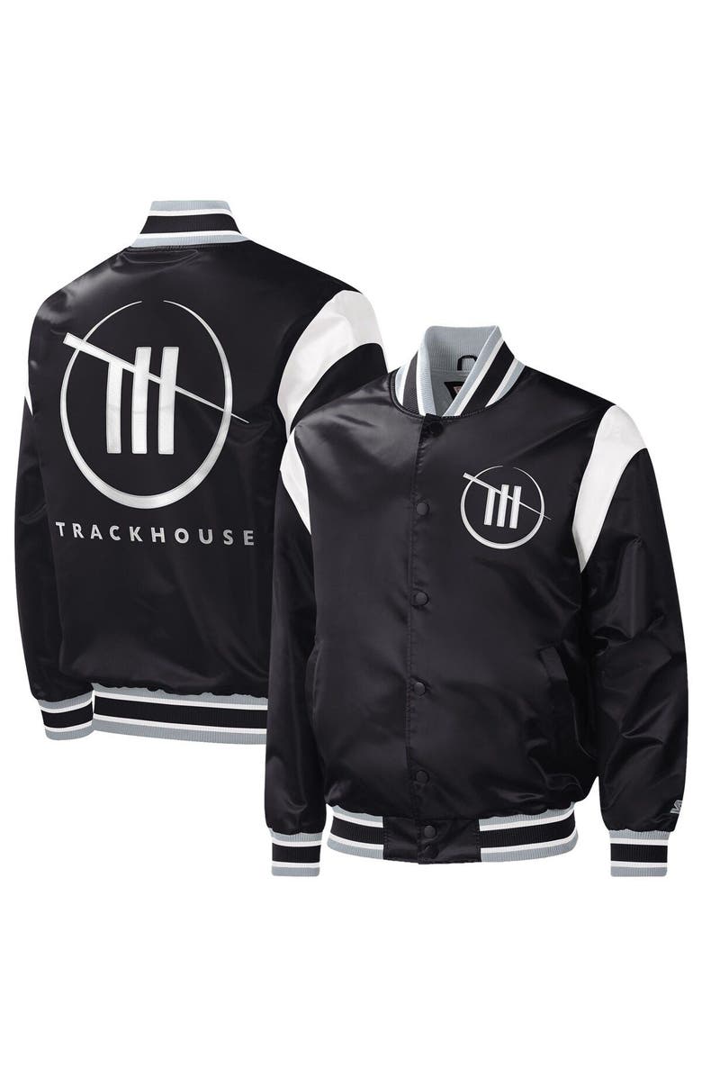 STARTER Men's Starter Black TRACKHOUSE RACING Force Play Full-Snap Varsity Jacket, Main, color, Black