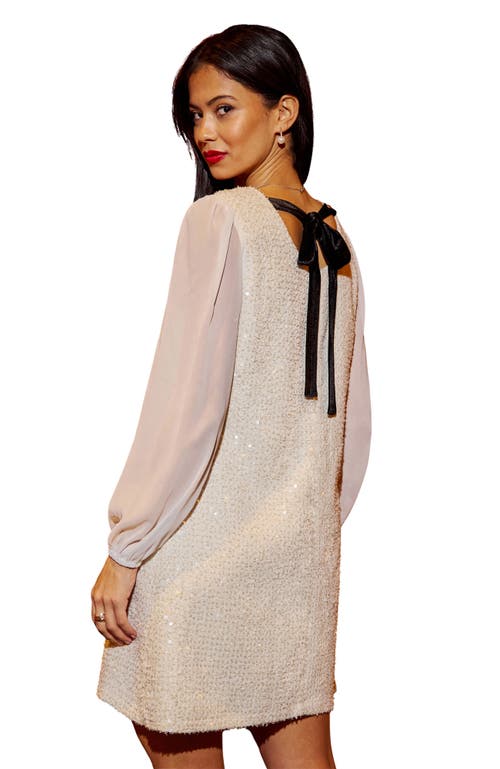 Yumi Sequin Tunic Dress With Tie Back In White