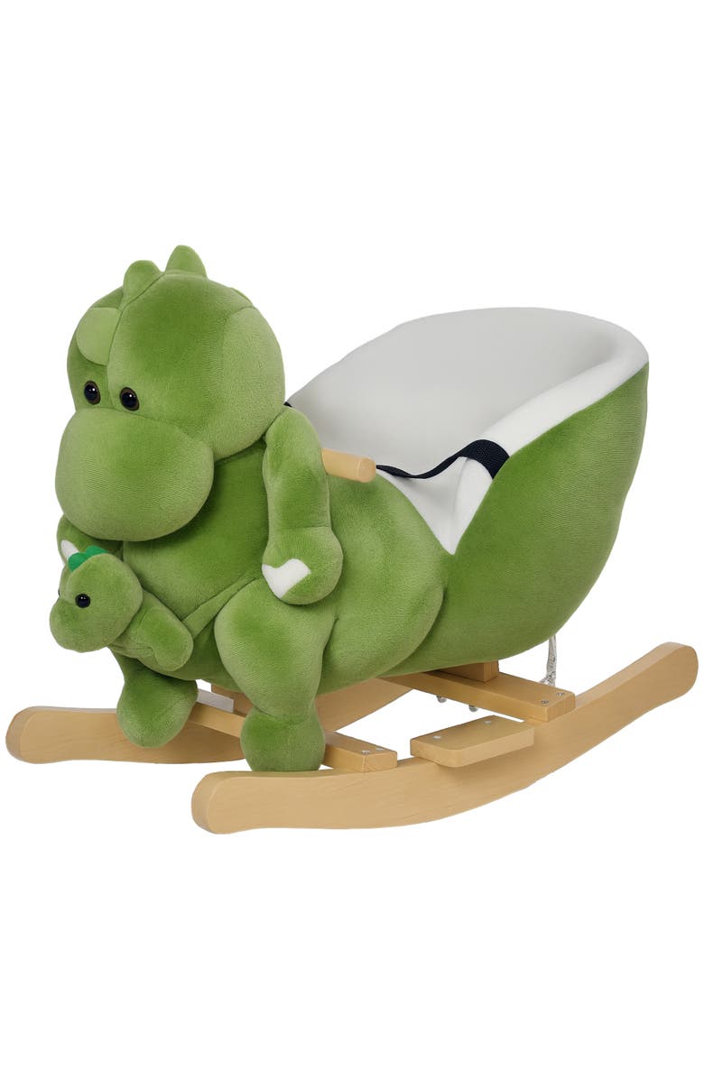 Qaba Toddler Plush Rocking Dinosaur, Seat Belt, 32 Songs, Hand Puppet, Main, color, Green