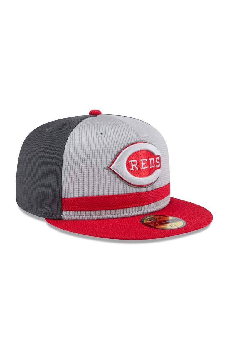 New Era Men's New Era  Gray/Red Cincinnati Reds 2025 Batting Practice 59FIFTY Fitted Hat, Alternate, color, 