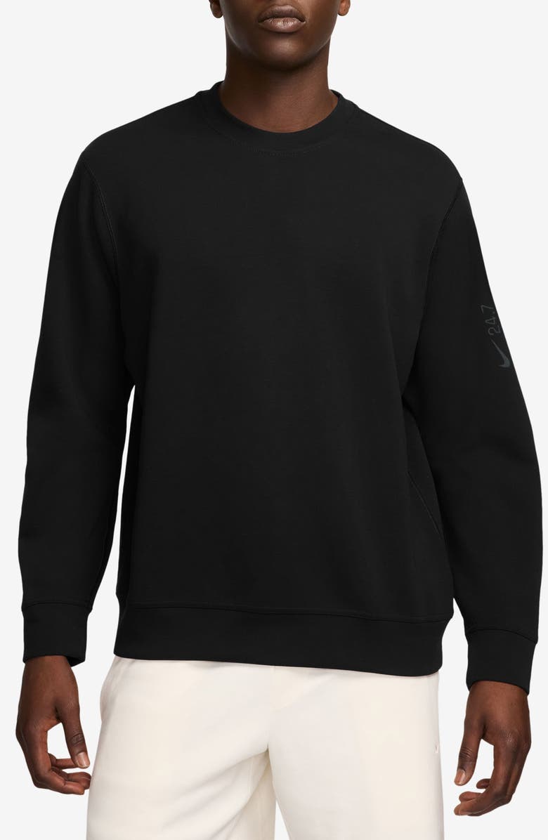 Nike 24.7 ImpossiblySoft Dri-FIT Crew Sweatshirt, Main, color, Black/ Dk Smoke Grey