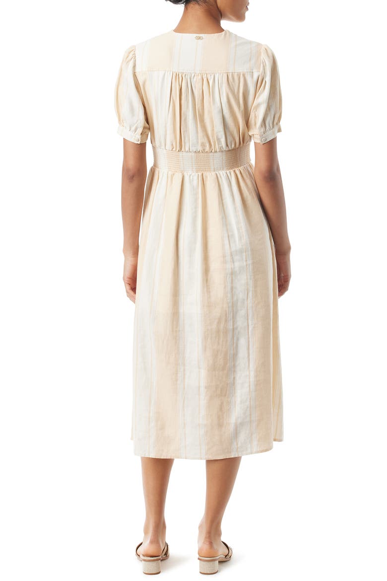 Christy Stripe Twist Front Linen Blend Midi Dress, Alternate, color, ARCTIC WOLF - AL FRESCO STRIPE