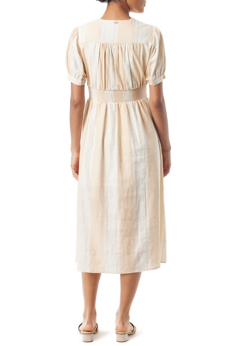Sam Edelman Christy Stripe Twist Front Linen Blend Midi Dress, Alternate, color, Arctic Wolf - Al Fresco Stripe