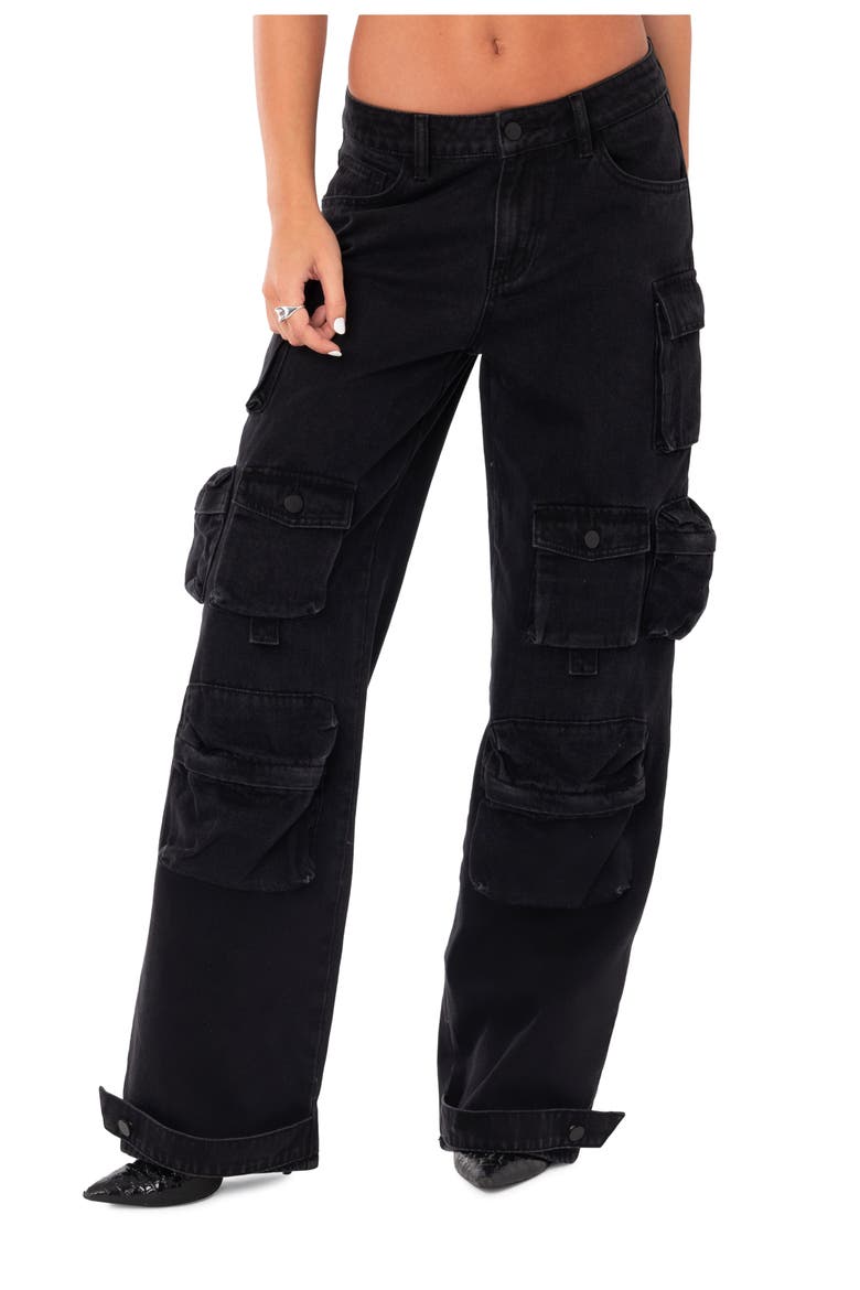 Oversize Cargo Jeans, Main, color, BLACK