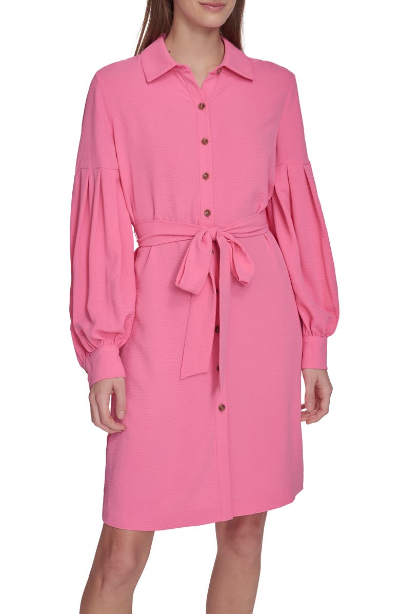 Calvin Klein Long Sleeve Gauze Shirtdress, Main, color, Azalea