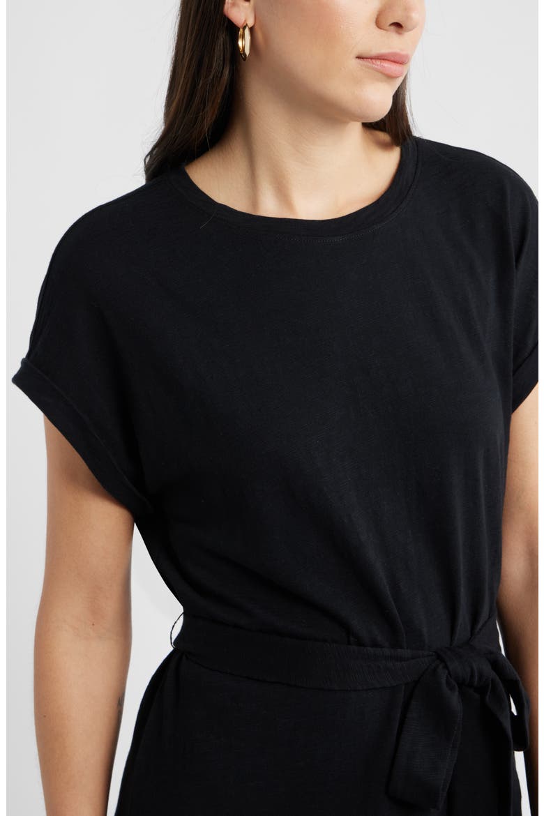 Tie Waist Midi Dress, Alternate, color, BLACK