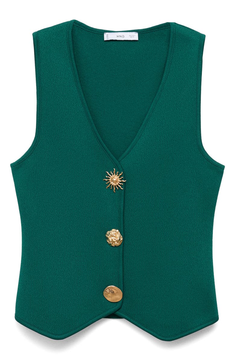 MANGO Jewel Button Knit Vest, Alternate, color, Dark Green