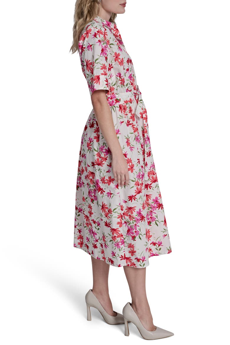Floral Elbow Sleeve Cotton Shirtdress, Alternate, color, IVY/ CORAL