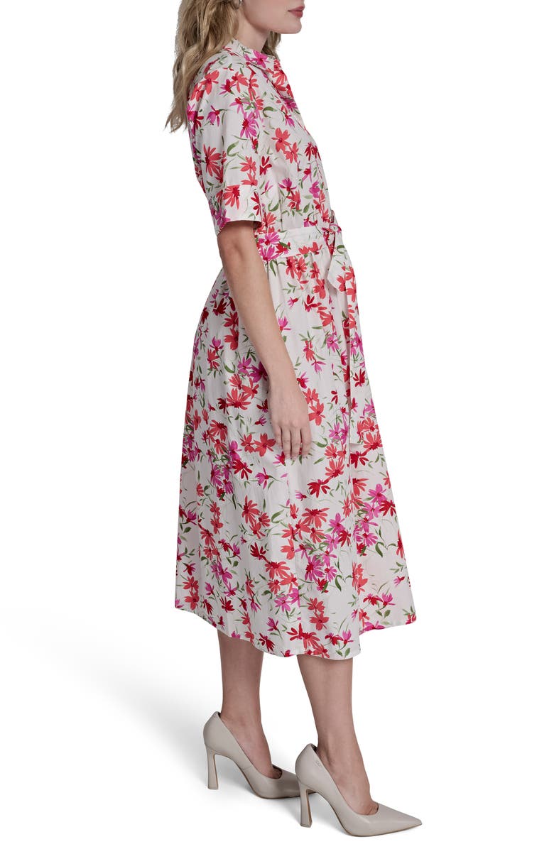 DKNY Floral Elbow Sleeve Cotton Shirtdress, Alternate, color, Ivy/ Coral