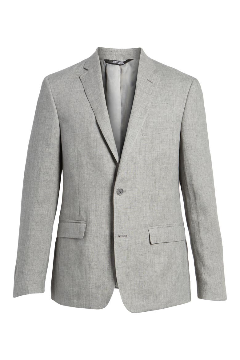 Trim Fit Linen Blazer, Alternate, color, GREY