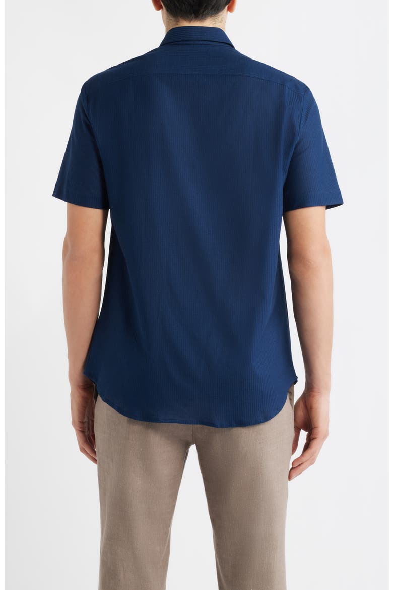 Textured Stripe Short Sleeve Knit Cotton Button-Up Shirt, Alternate, color, SOLID BLUE NAVY