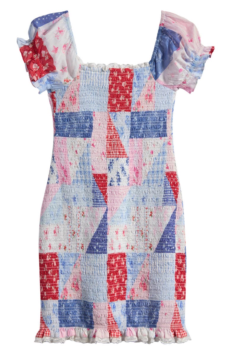 LoveShackFancy Kids' Mini Solier Smocked Patchwork Dress, Alternate, color, Blueberry Sundae