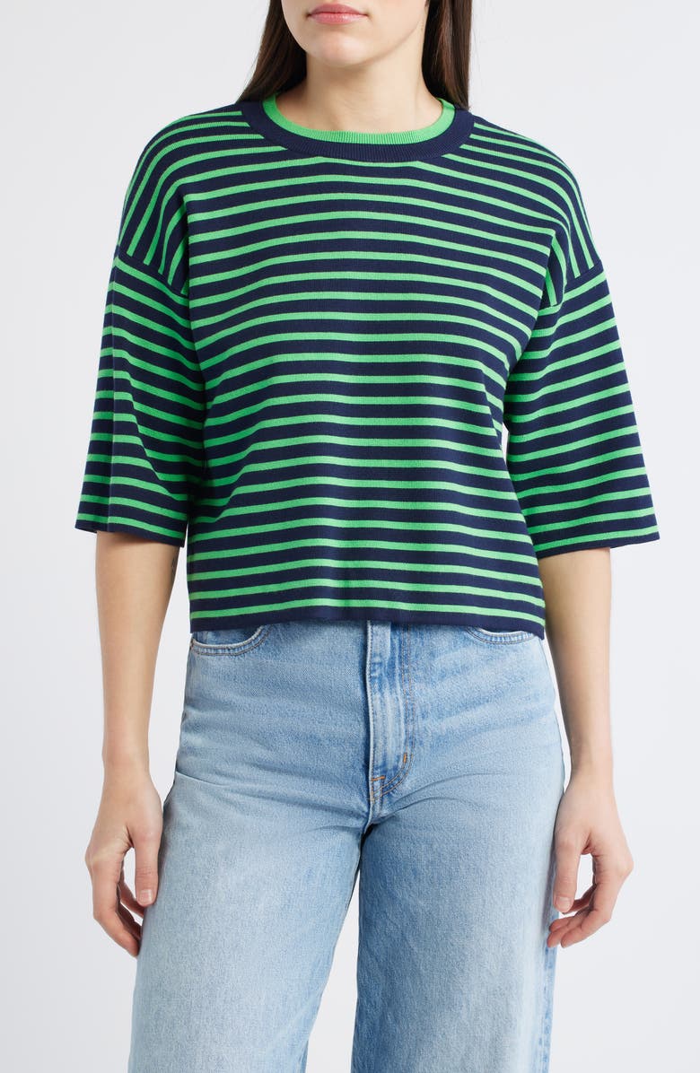 Wit & Wisdom Stripe Knit Top, Main, color, Navy/ Retro Green