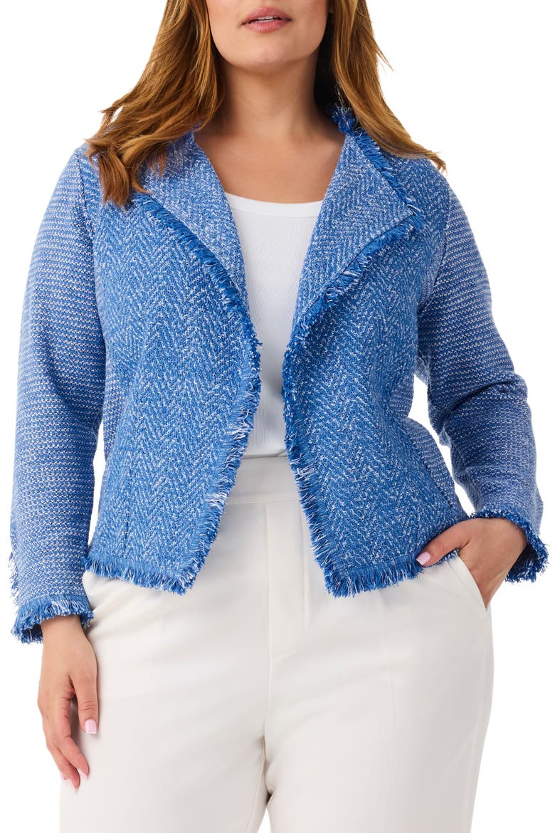 Fringe Mixed Knit Jacket, Main, color, TRUE BLUE