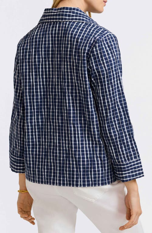 FOXCROFT FOXCROFT SAMMY CHECK CRINKLED COTTON BLEND TOP 
