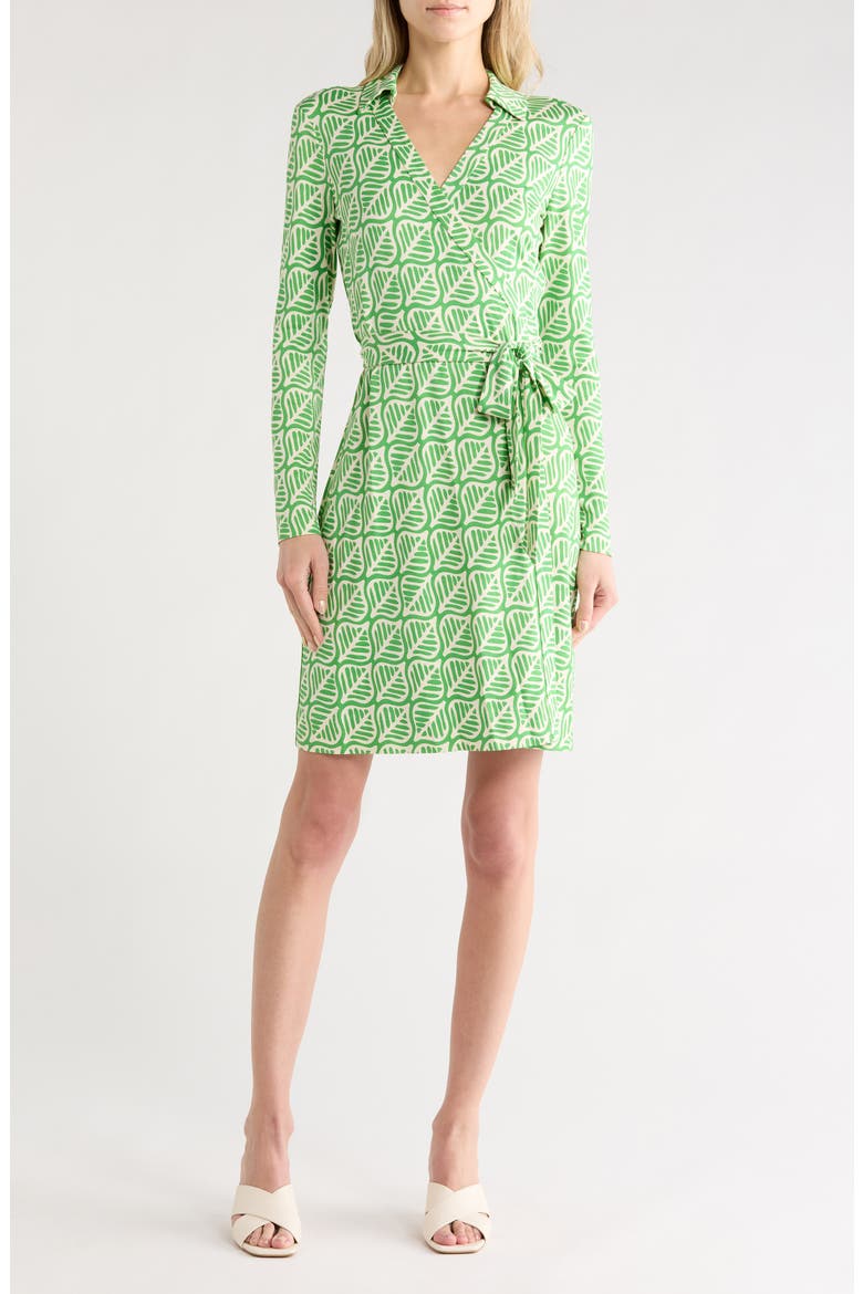 Jeanne Long Sleeve Wrap Dress, Main, color, DESERT PALM MINI INDIAN GREEN