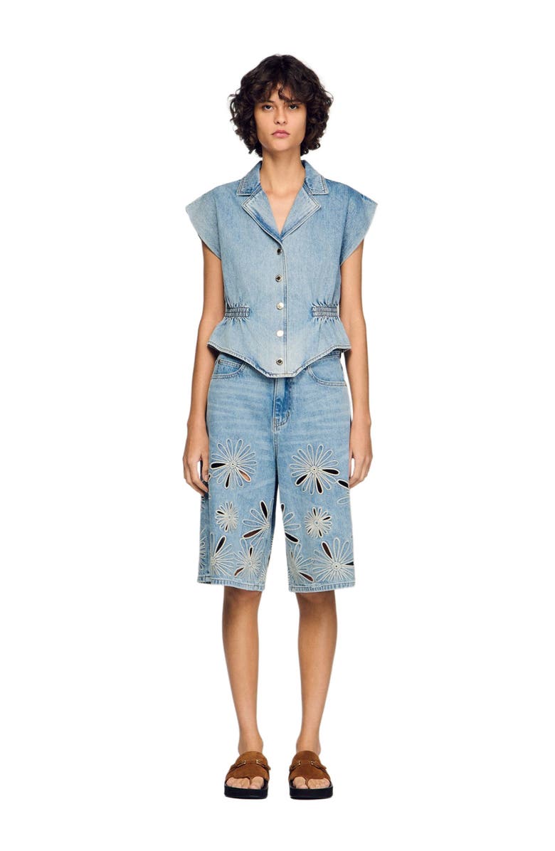 SANDRO Denim top, Alternate, color, Blue Jean