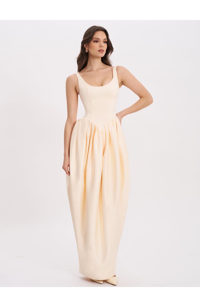Miss Circle Udana Drop Waist Tulip Gown, Alternate, color, Butter Yellow