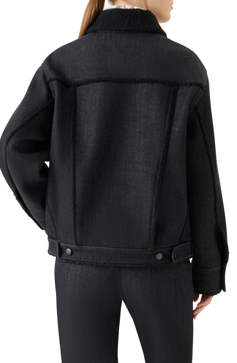 Akris punto Faux Fur Lined Denim Trucker Jacket, Alternate, color, Black Denim-Black