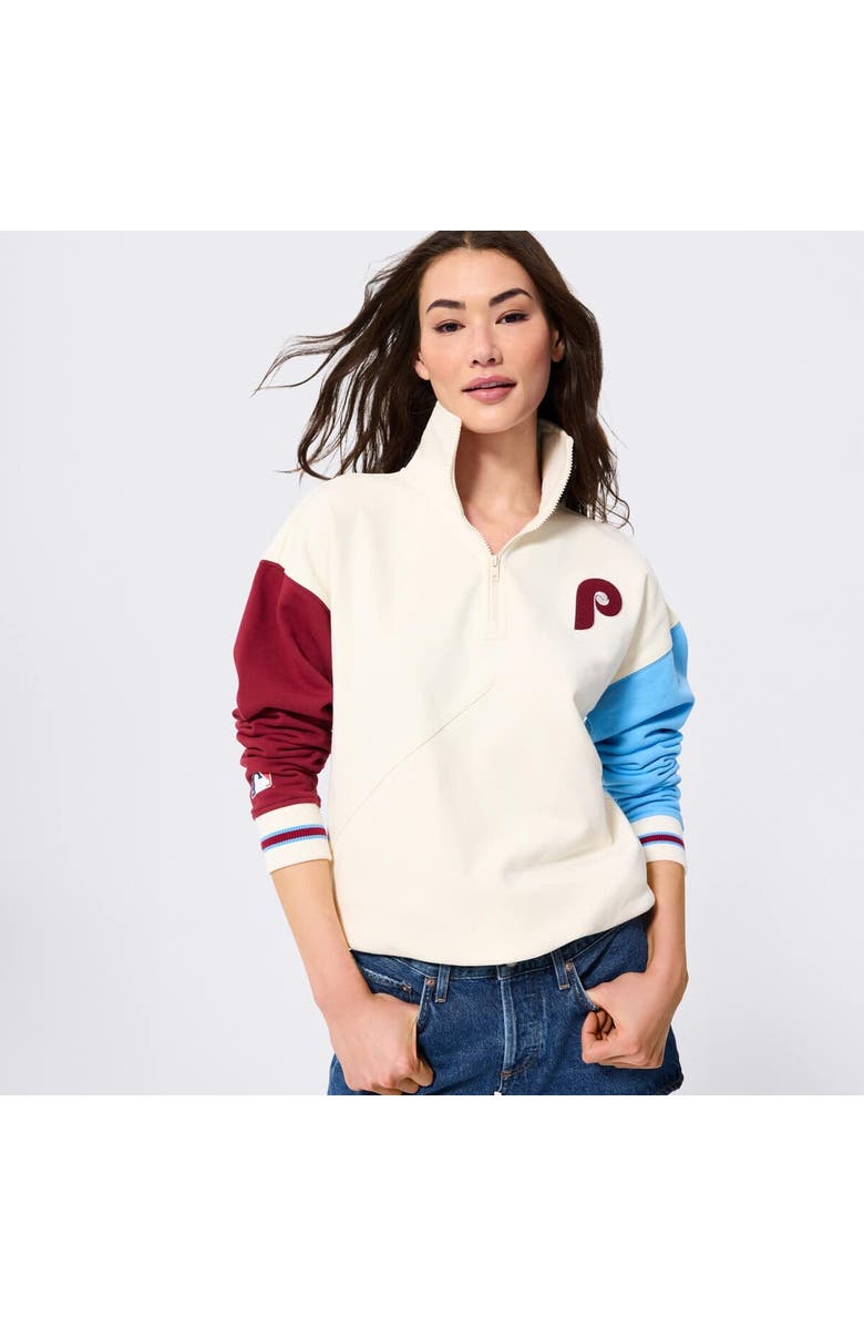 Terez Women's Terez  Cream Philadelphia Phillies Colorblock Quarter-Zip Pullover, Main, color, Cream