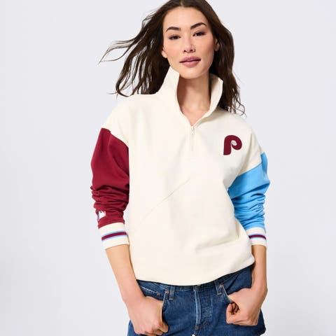 Women's Terez  Cream Philadelphia Phillies Colorblock Quarter-Zip Pullover