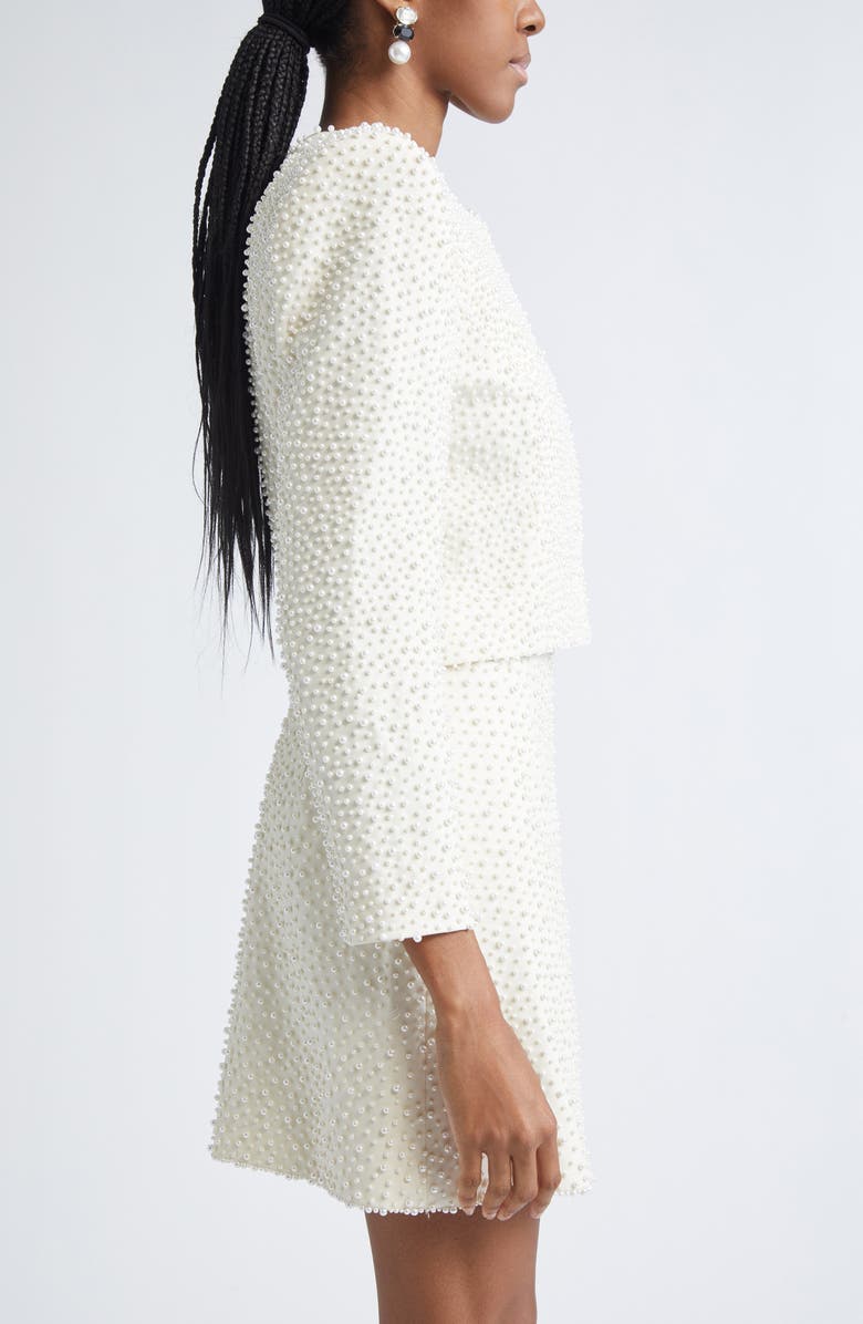 Carolina Herrera Faux Pearl Embellished Crop Jacket, Alternate, color, Ivory