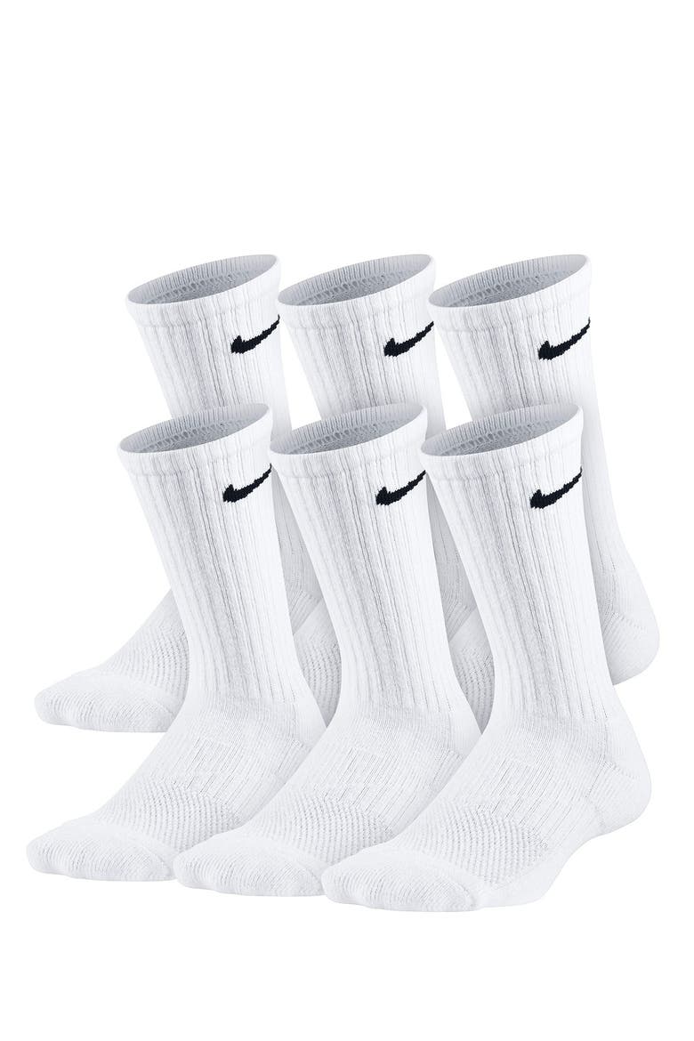 Pack of 6 Everyday Cushioned Crew Socks, Main, color, 100 WHITE/BLACK