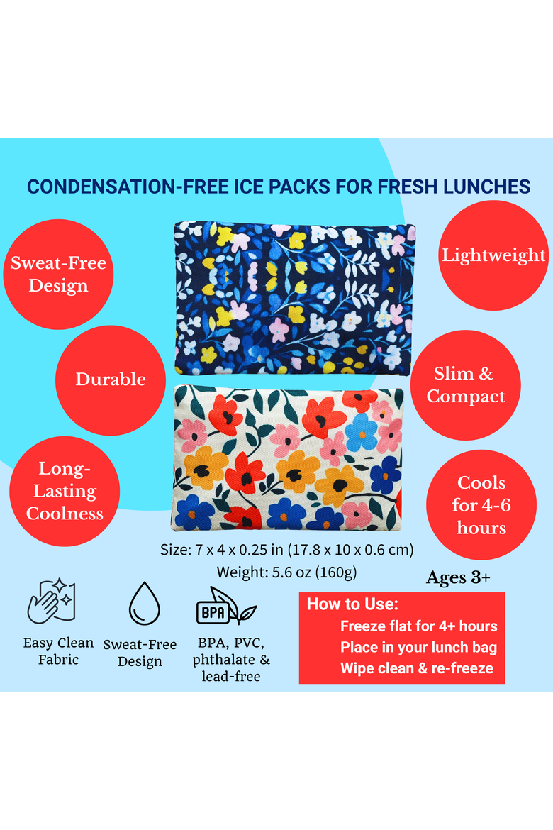 No-Sweat Gel Ice Packs in Fabric Sleeve - 2 Pack, Alternate, color, Floral