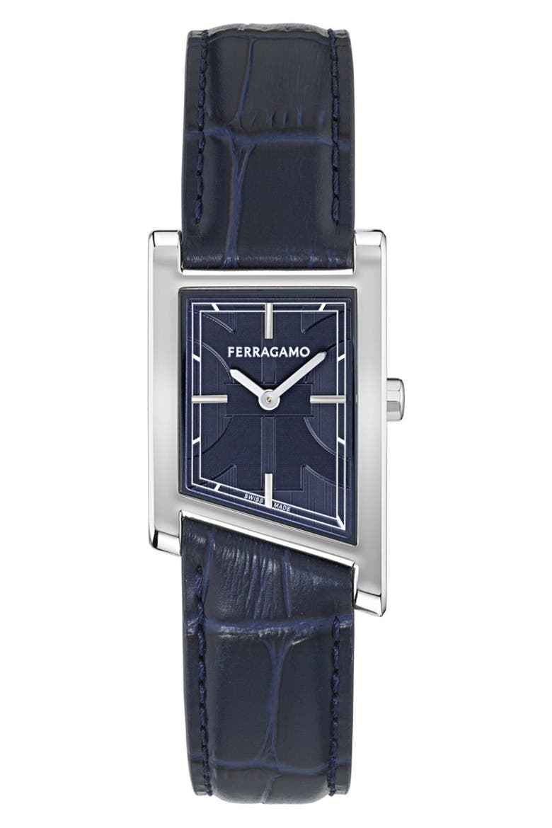 Asymetrique Leather Strap Watch, 24mm x 39mm, Main, color, STAINLESS STEEL