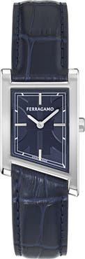 FERRAGAMO Asymetrique Leather Strap Watch, 24mm x 39mm