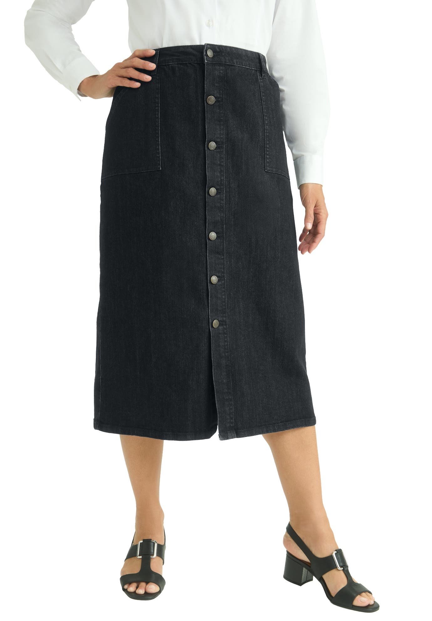 True Fit Button-Front Midi Skirt