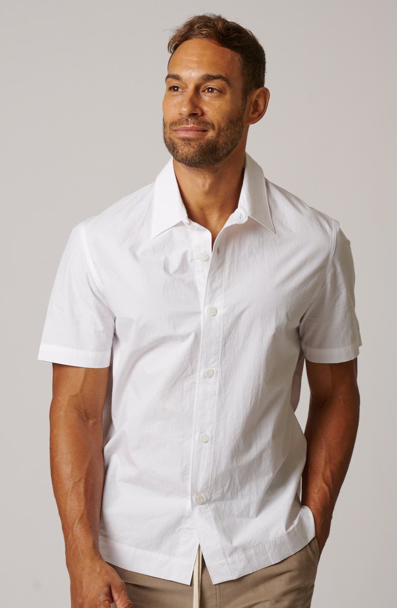 LEISURE LAB Short Sleeve Cotton Button Up, Alternate, color, White