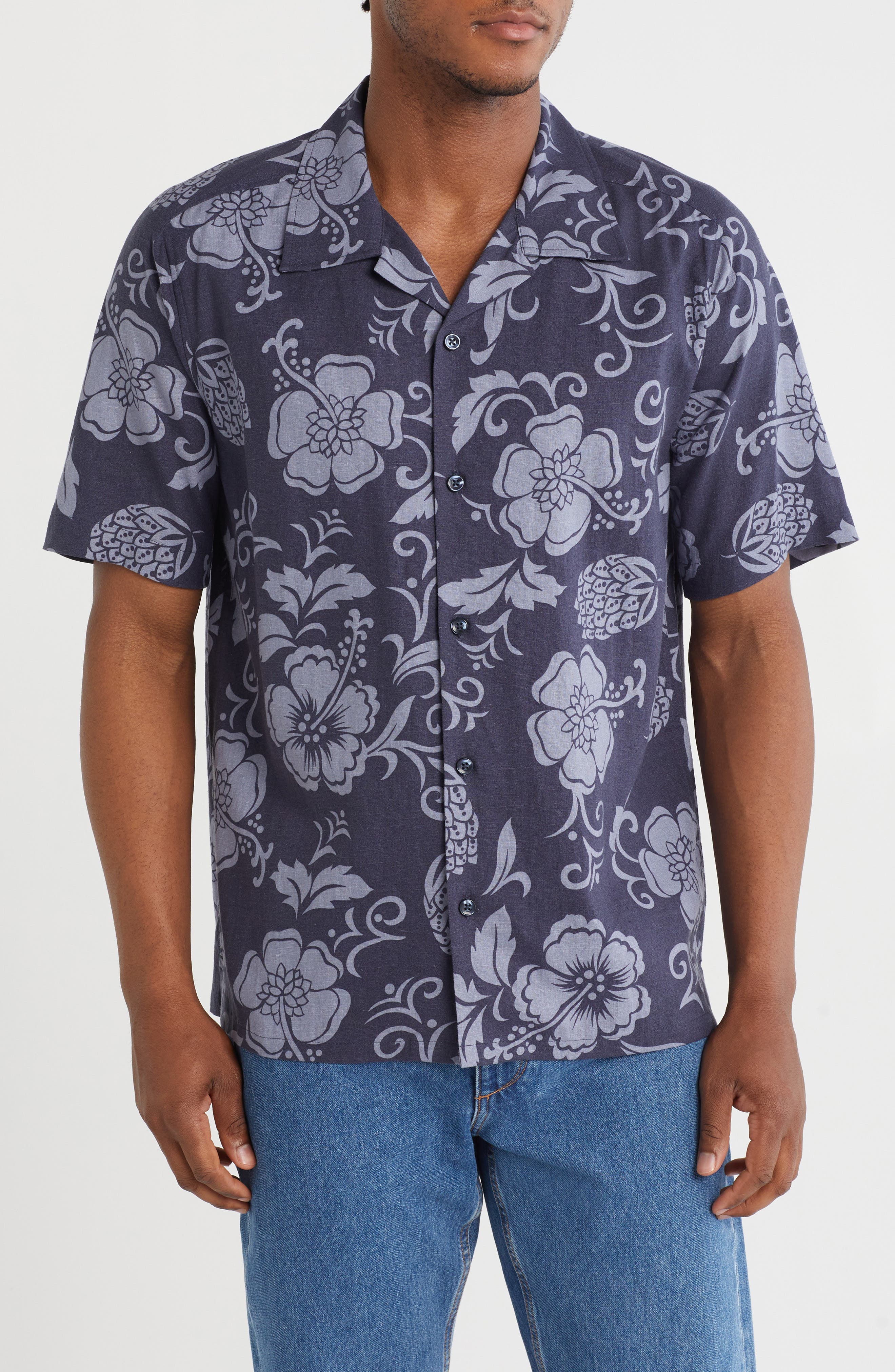 TRUTH Floral Print Button-Up Camp Shirt