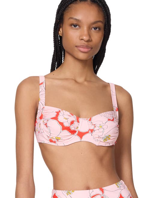 Kate Spade New York Womens Printed Shirred Bikini Top High Waist Bottoms In Pink