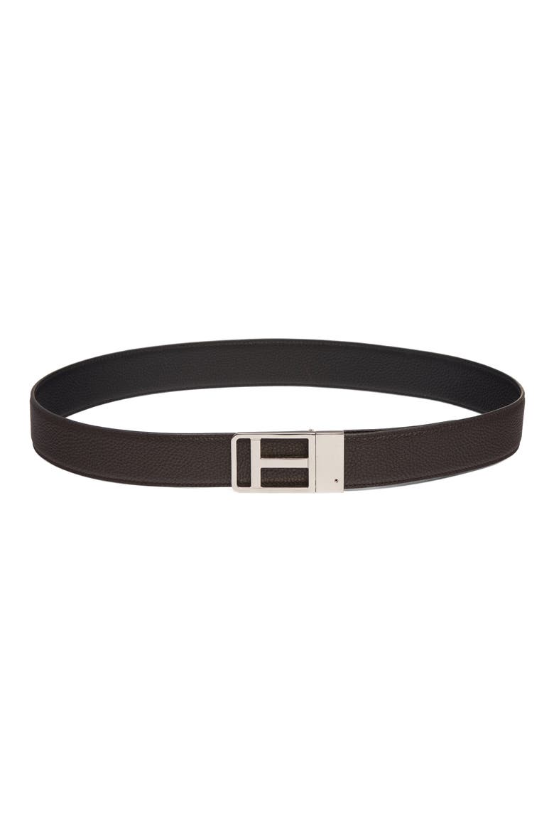 Framed T Buckle Reversible Soft Grain Leather Belt, Main, color, BROWN/ BLACK